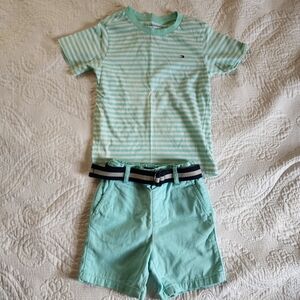 The Children's Place Mint Green Striped Matching Set